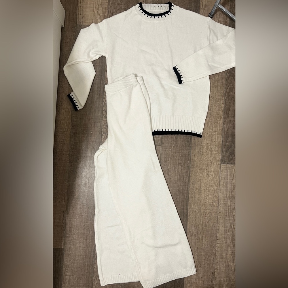 White Knit Sweater and Pants Set